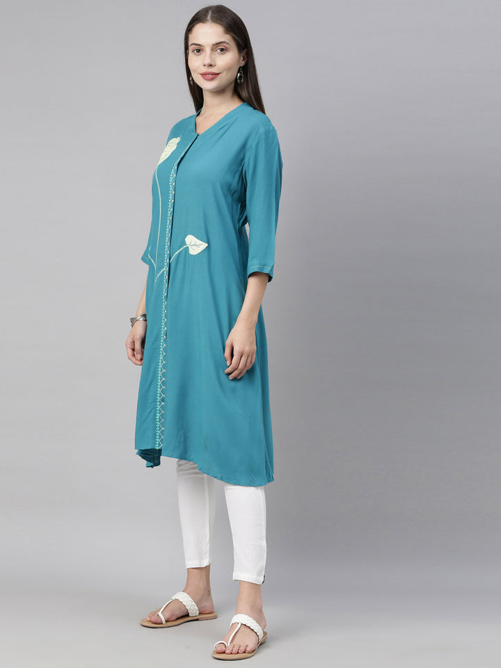 Neerus Blue Color Rayon Fabric Tunic