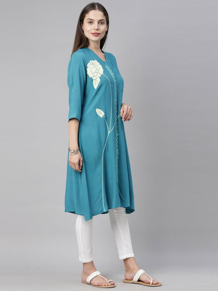 Neerus Blue Color Rayon Fabric Tunic