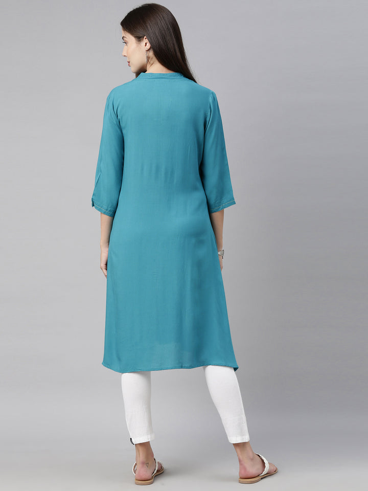 Neerus Blue Color Rayon Fabric Tunic