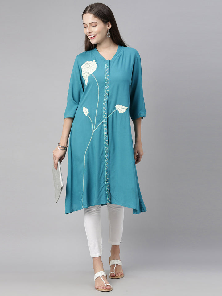 Neerus Blue Color Rayon Fabric Tunic