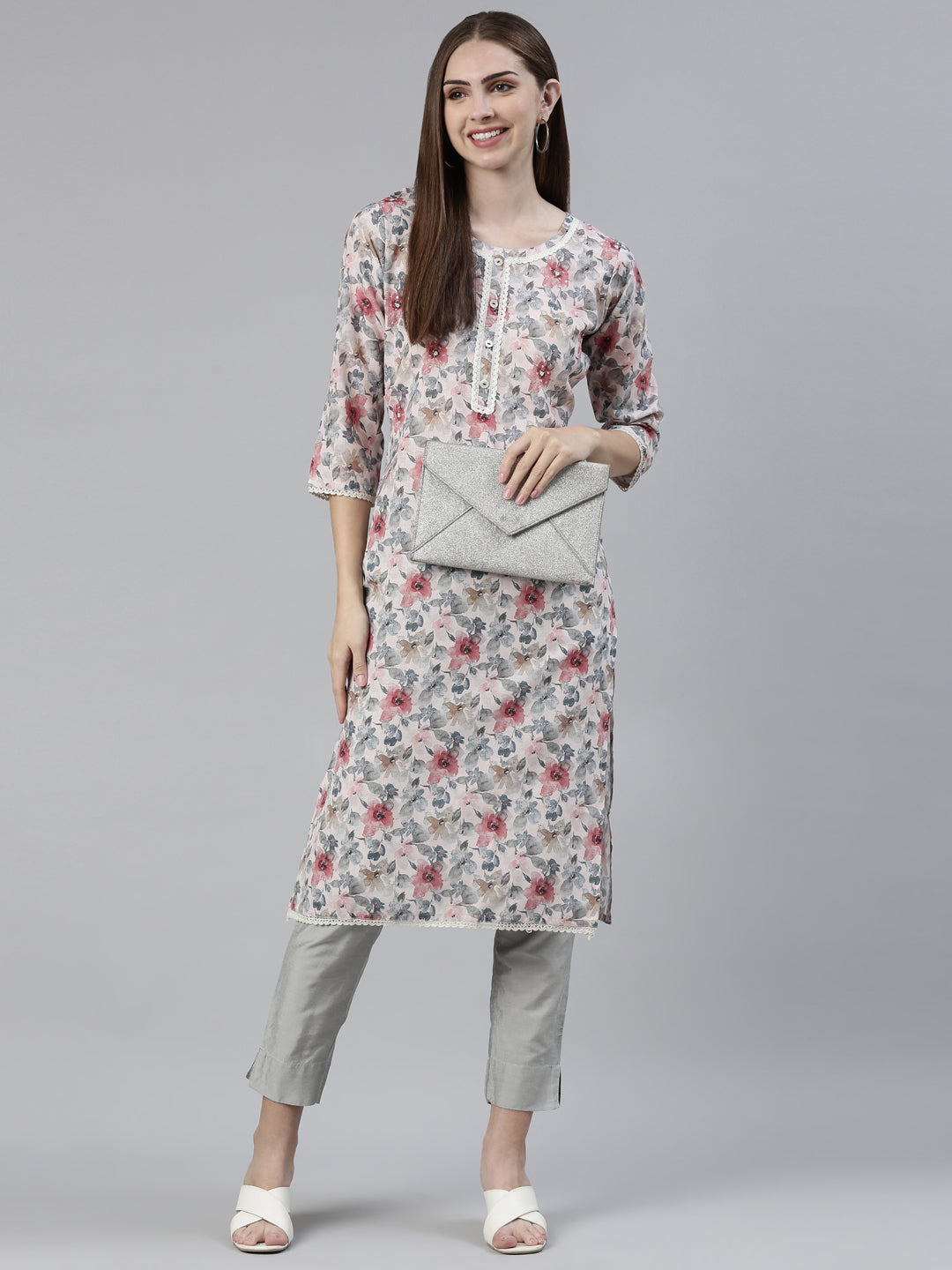 Neerus Multi cotton printed straight kurti - detail view 2