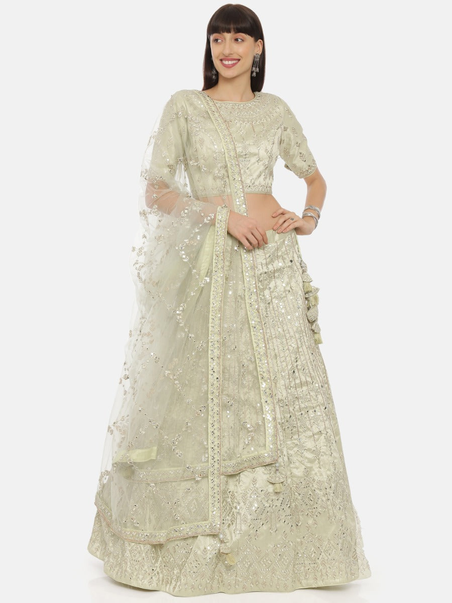 Neerus Pista Color Nett Fabric Ghagra Set