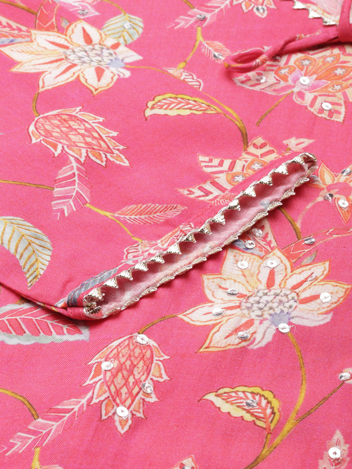 Neerus Maroon Straight Printed Cotton Kurta