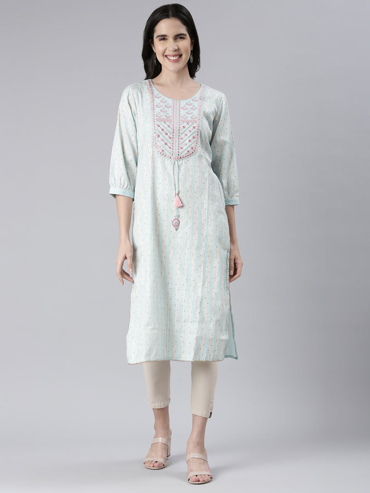 Neerus Ferozi Straight Embroidered Cotton Kurtas