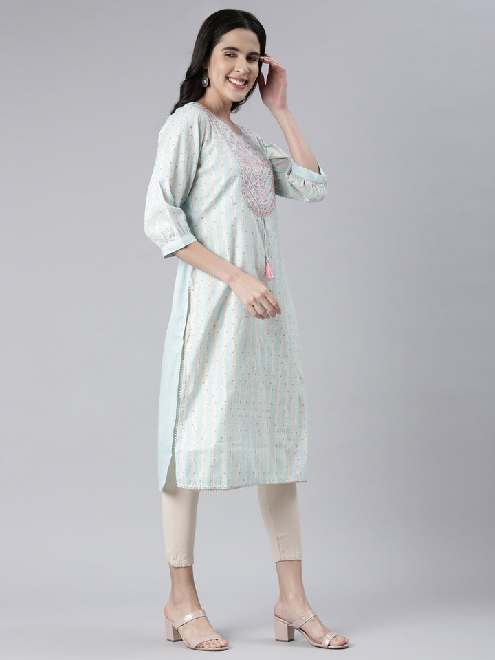 Neerus Ferozi Straight Embroidered Cotton Kurtas