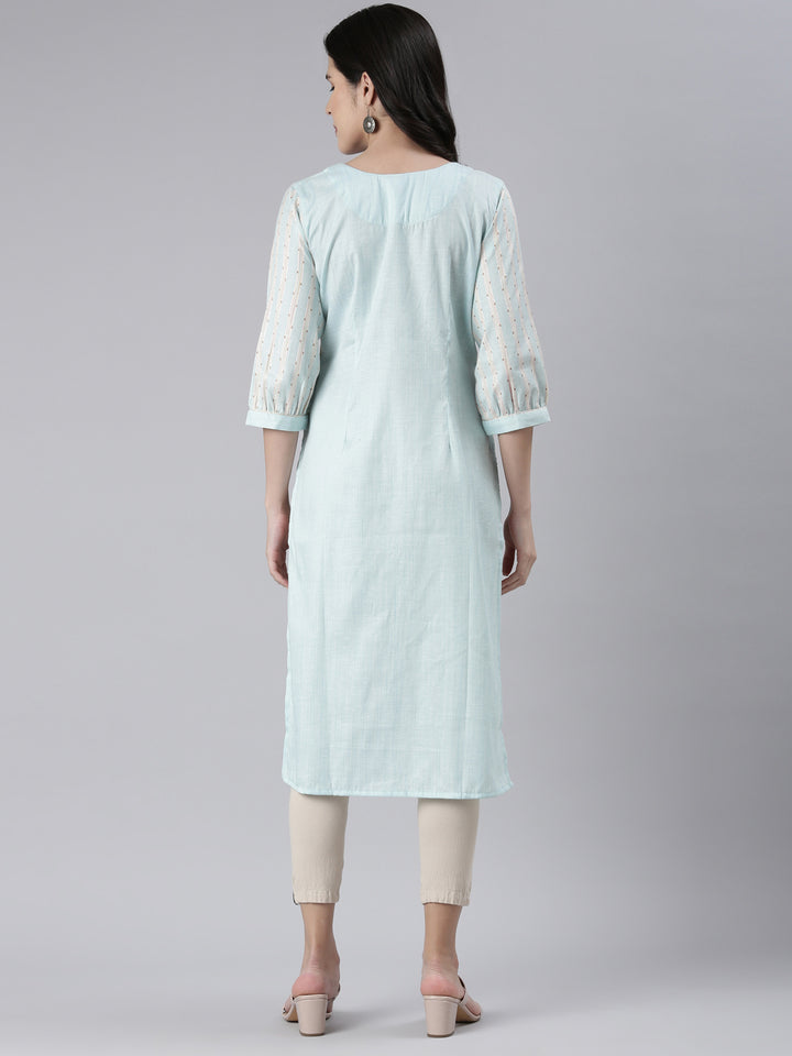 Neerus Ferozi Straight Embroidered Cotton Kurtas