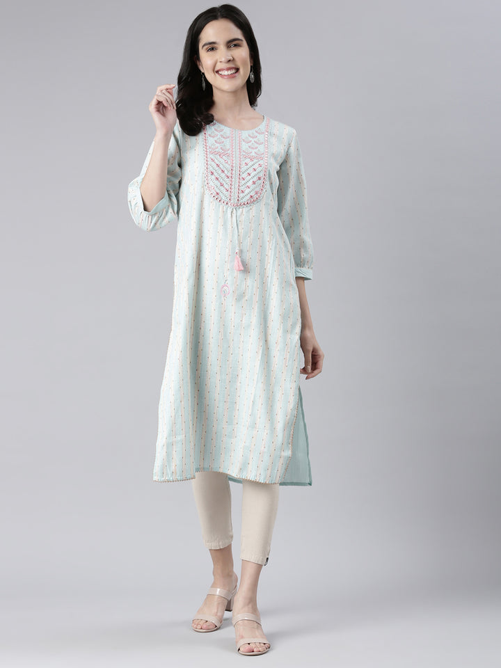 Neerus Ferozi Straight Embroidered Cotton Kurtas