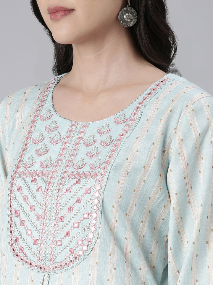 Neerus Ferozi Straight Embroidered Cotton Kurtas