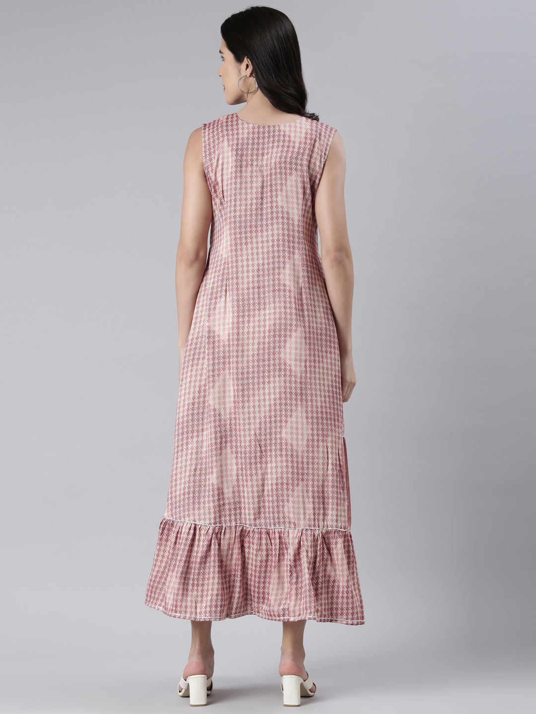 Neerus Pink Maxi Casual Printed Dresses