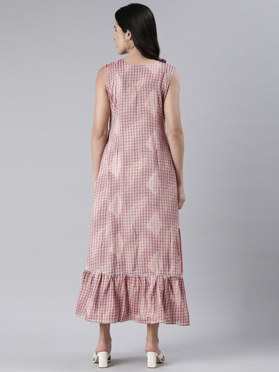 Neerus Pink Maxi Casual Printed Dresses