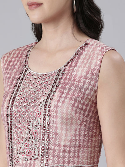 Neerus Pink Maxi Casual Printed Dresses