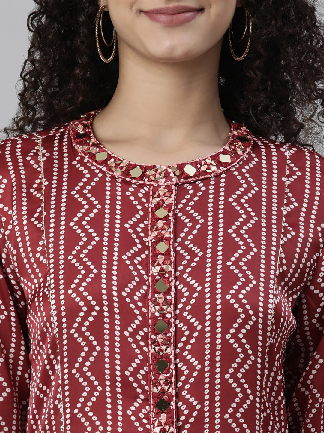 Neerus Maroon Straight Casual Printed Dress