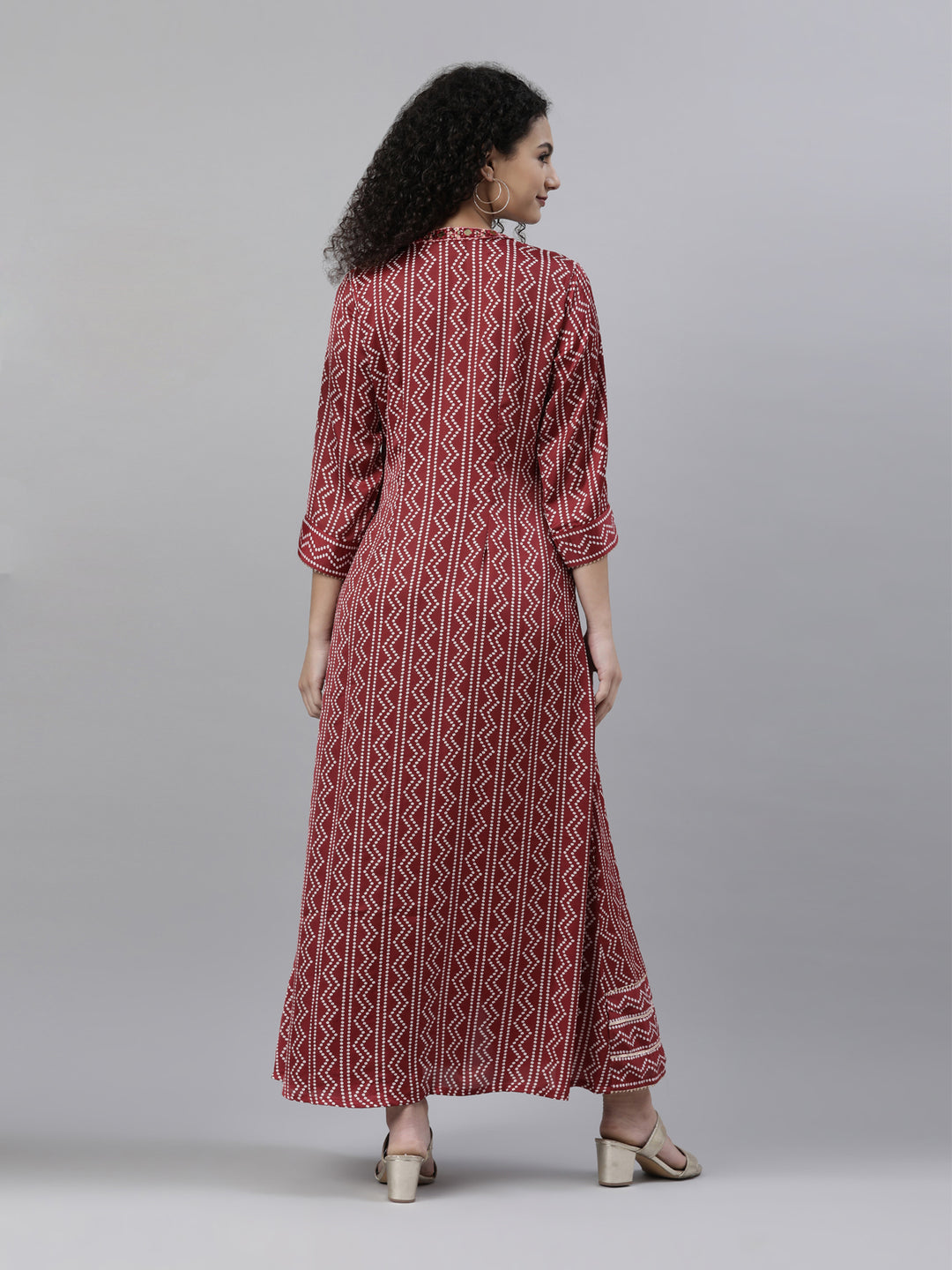 Neerus Maroon Straight Casual Printed Dress