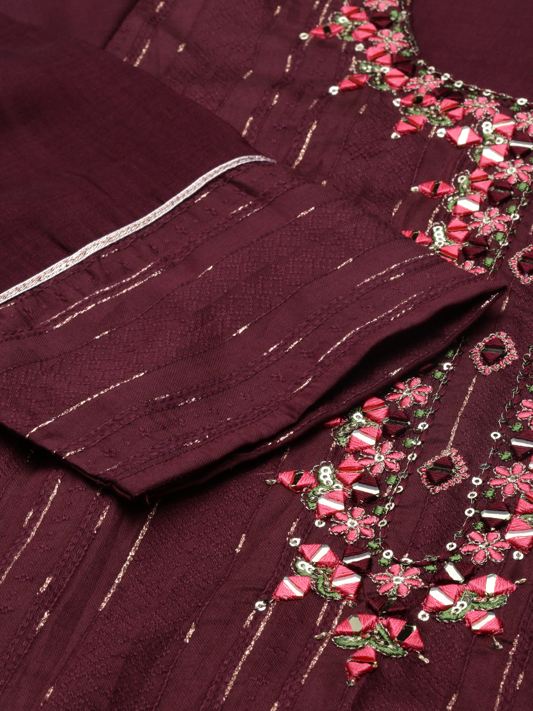 Neerus Burgundy Anarkali Straight Cotton Silk Kurtas