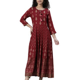 Neerus Maroon Straight Ethnic Printed Dress