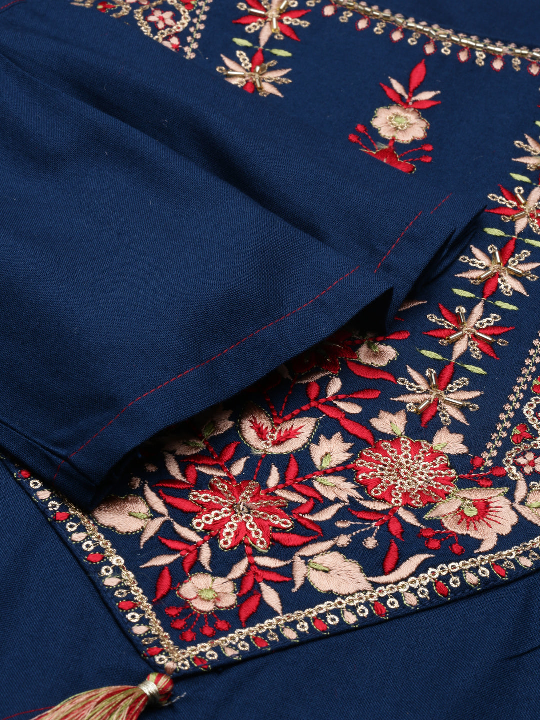 Neerus Green cotton printed straight kurti with yoke design - detail view 2