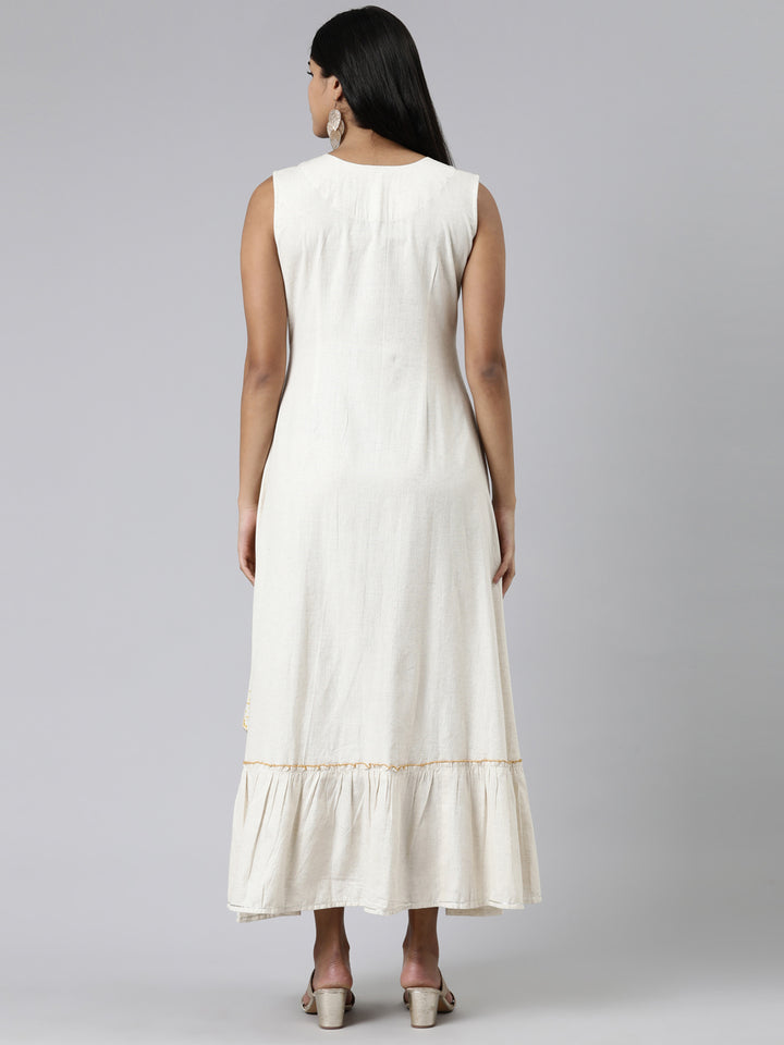 Neerus Cream Straight Printed Viscose Rayon Kurtas