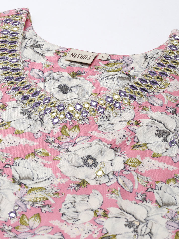 Neerus Pink Straight Regular Viscose Rayon Kurtas