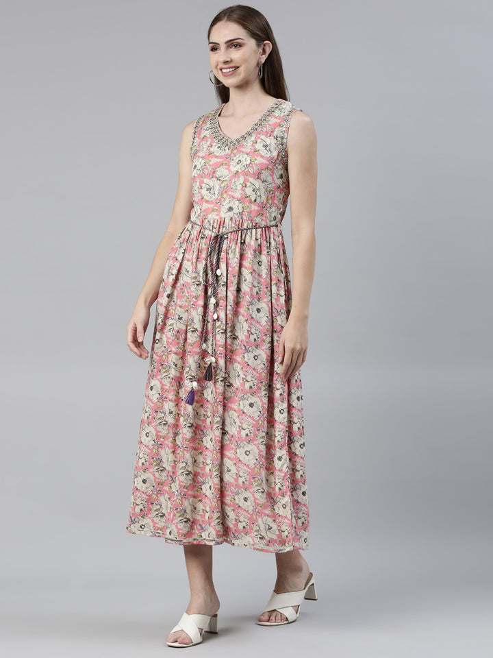 Neerus Pink Straight Regular Viscose Rayon Kurtas