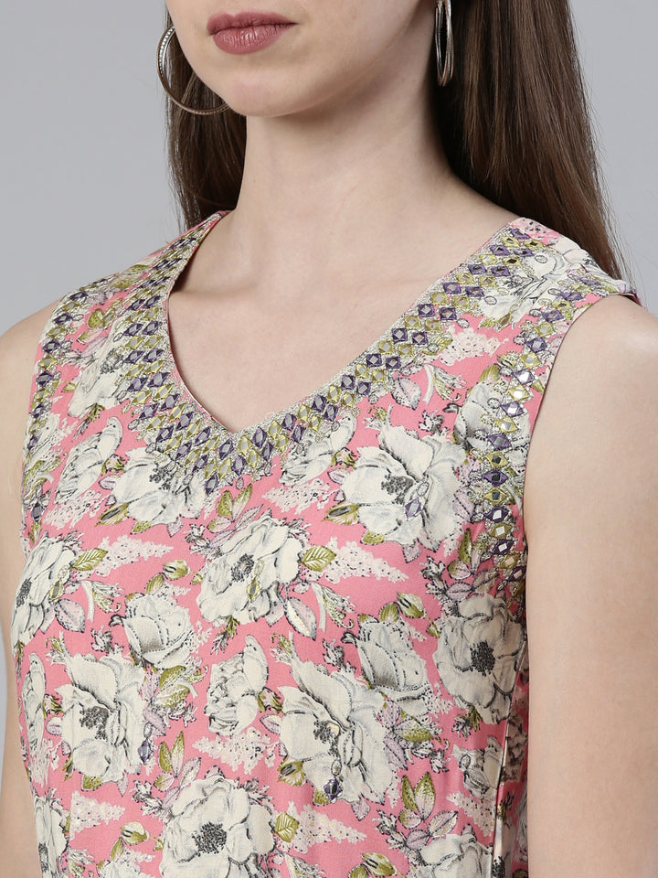 Neerus Pink Straight Regular Viscose Rayon Kurtas