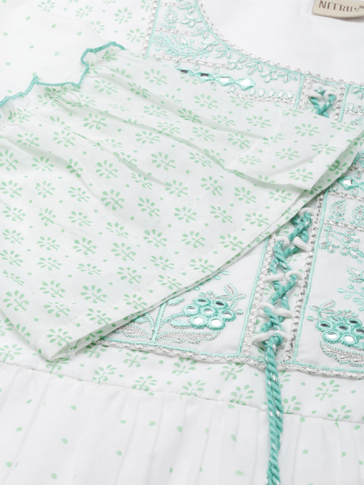 Neerus White cotton printed Anarkali kurti - detail view 1