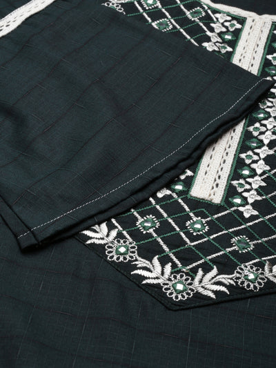 Neerus Green Straight Solid Cotton Silk Kurtas