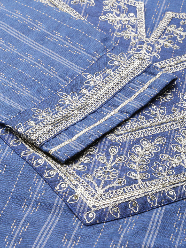 Neerus Blue Straight Printed Viscose Rayon Kurtas