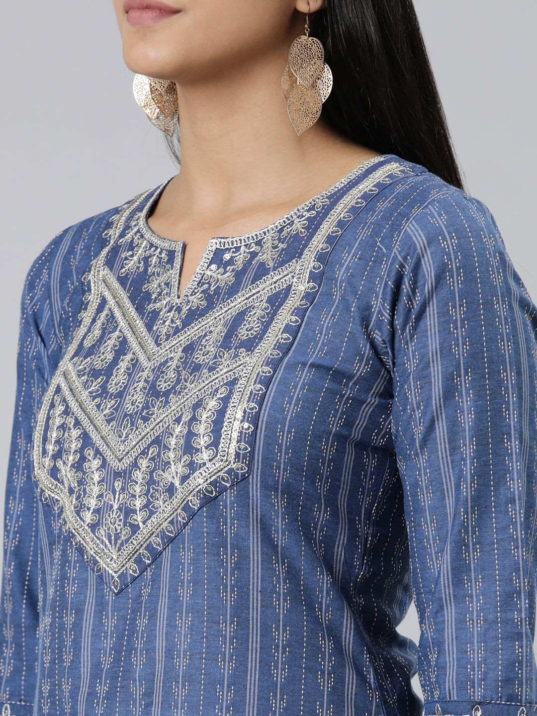 Neerus Blue Straight Printed Viscose Rayon Kurtas