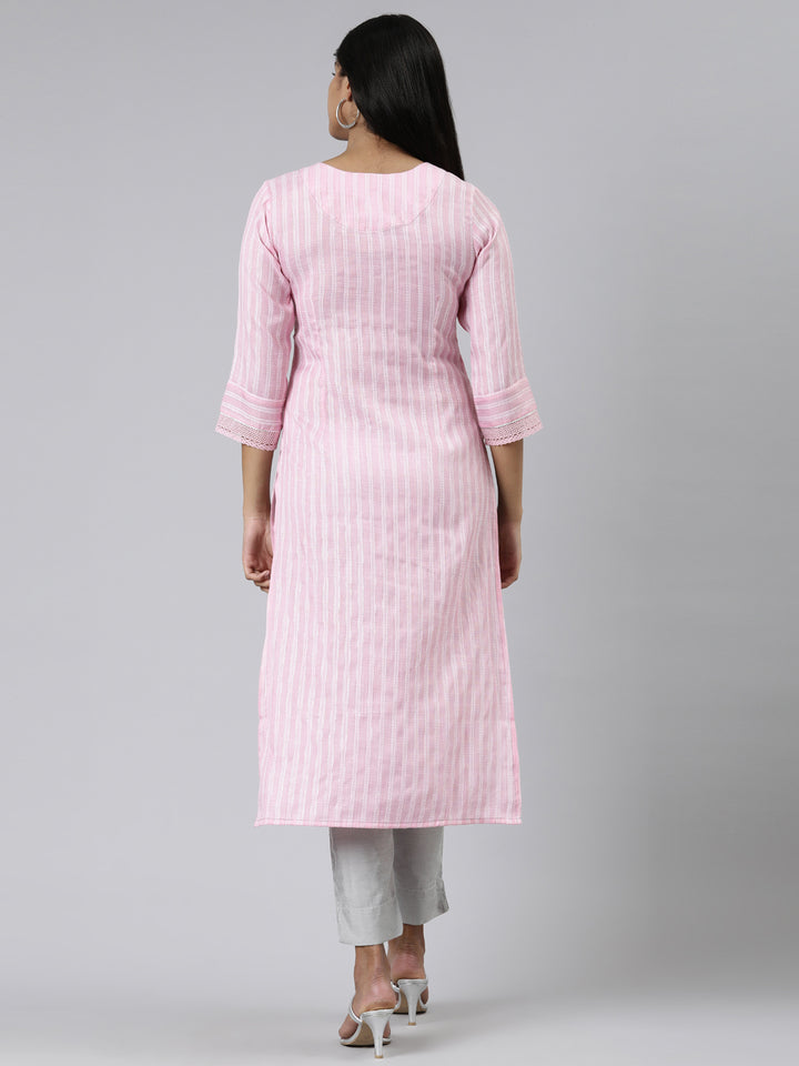 Neerus Pink Straight Printed Viscose Rayon Kurta