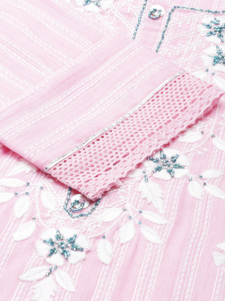 Neerus Pink Straight Printed Viscose Rayon Kurta