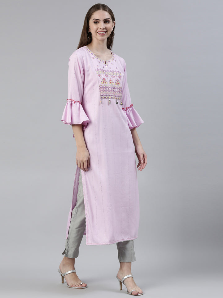 Neerus Purple Straight Regular Viscose Rayon Kurtas