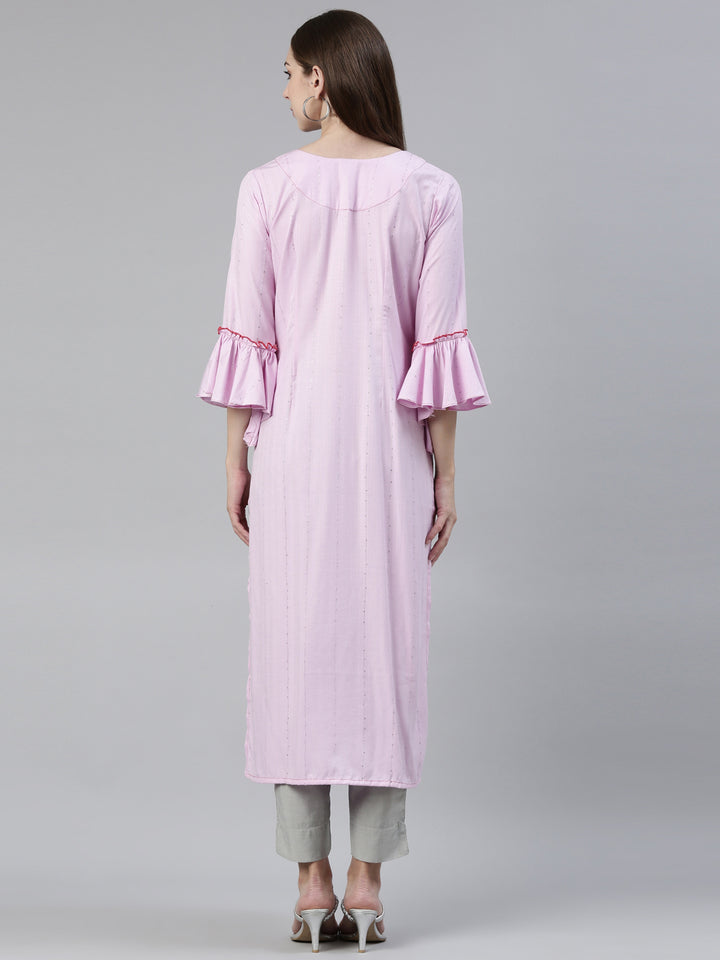 Neerus Purple Straight Regular Viscose Rayon Kurtas