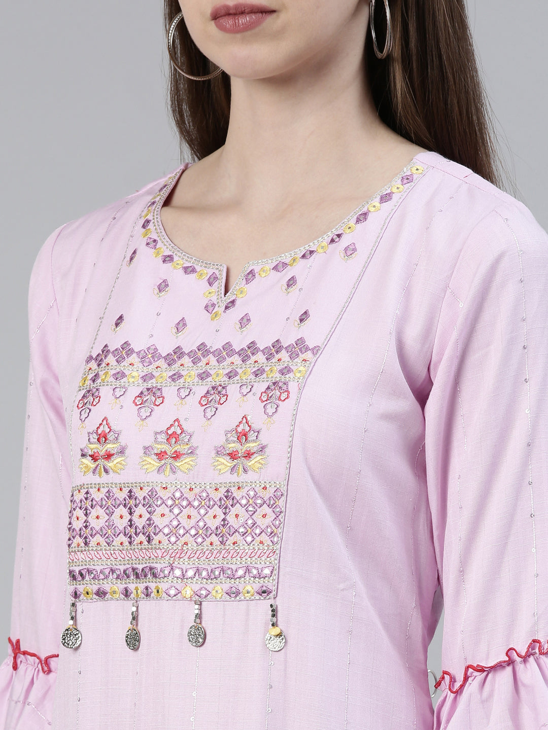 Neerus Purple Straight Regular Viscose Rayon Kurtas