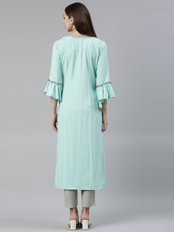 Neerus Sea Green Straight Regular Viscose Rayon Kurtas