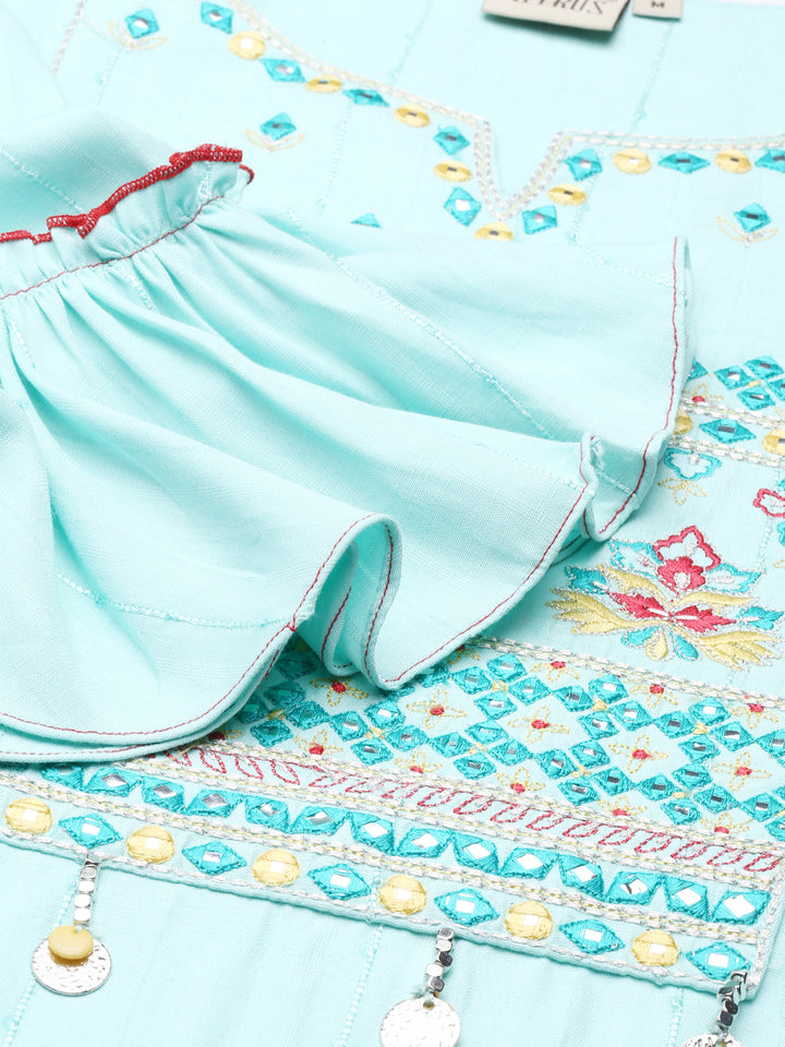 Neerus Sea Green Straight Regular Viscose Rayon Kurtas