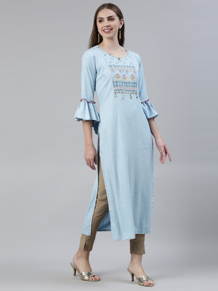 Neerus Blue Straight Regular Viscose Rayon Kurtas