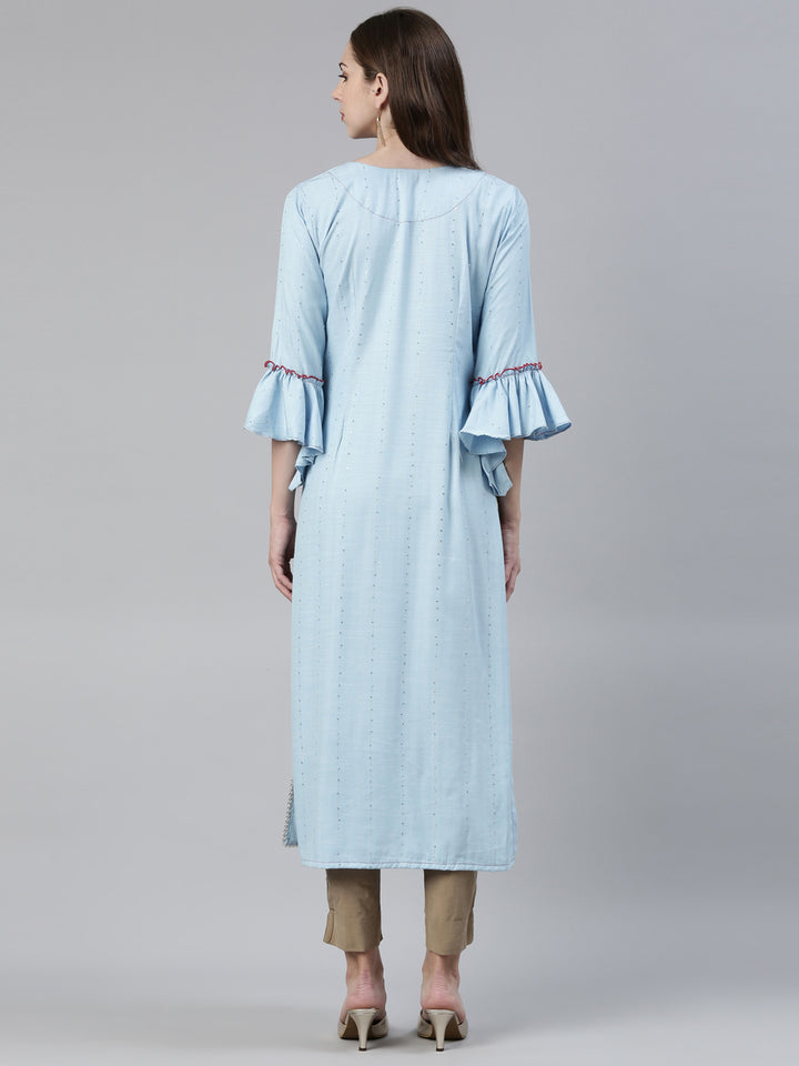 Neerus Blue Straight Regular Viscose Rayon Kurtas
