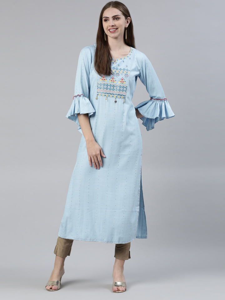 Neerus Blue Straight Regular Viscose Rayon Kurtas