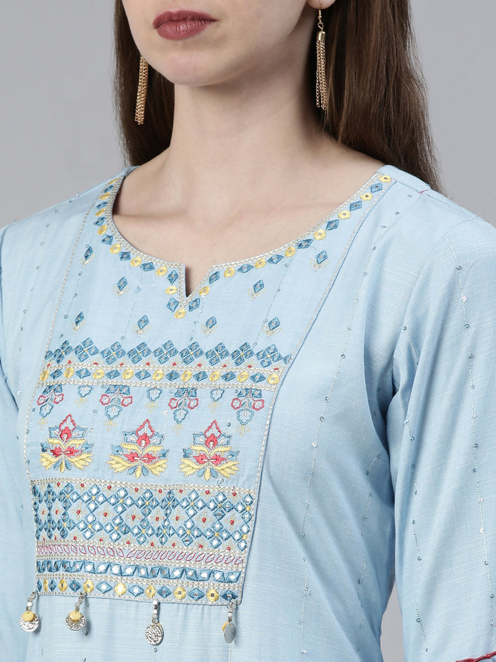Neerus Blue Straight Regular Viscose Rayon Kurtas