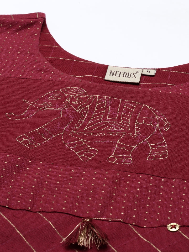 Neerus Maroon rayon solid kurti - detail view 5