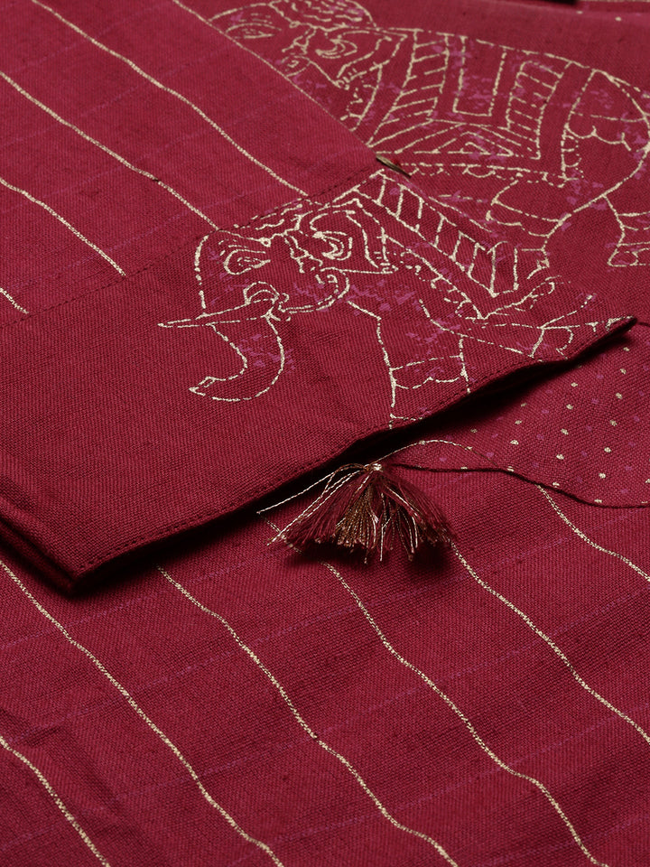 Neerus Maroon rayon solid kurti - back view