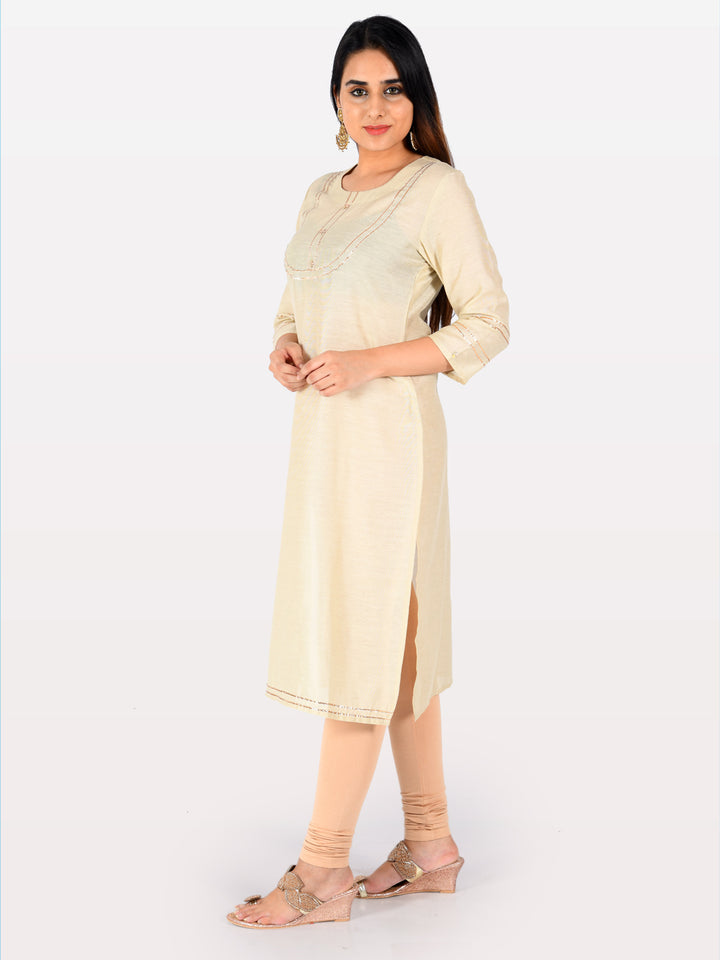 Neerus Beige Embellished Straight Kurta