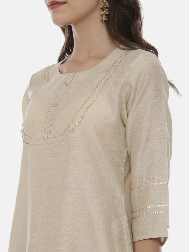Neerus Beige Embellished Straight Kurta