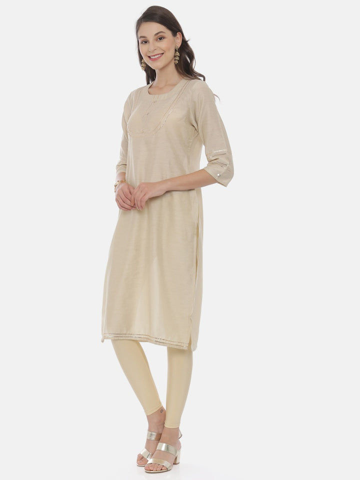 Neerus Beige Embellished Straight Kurta