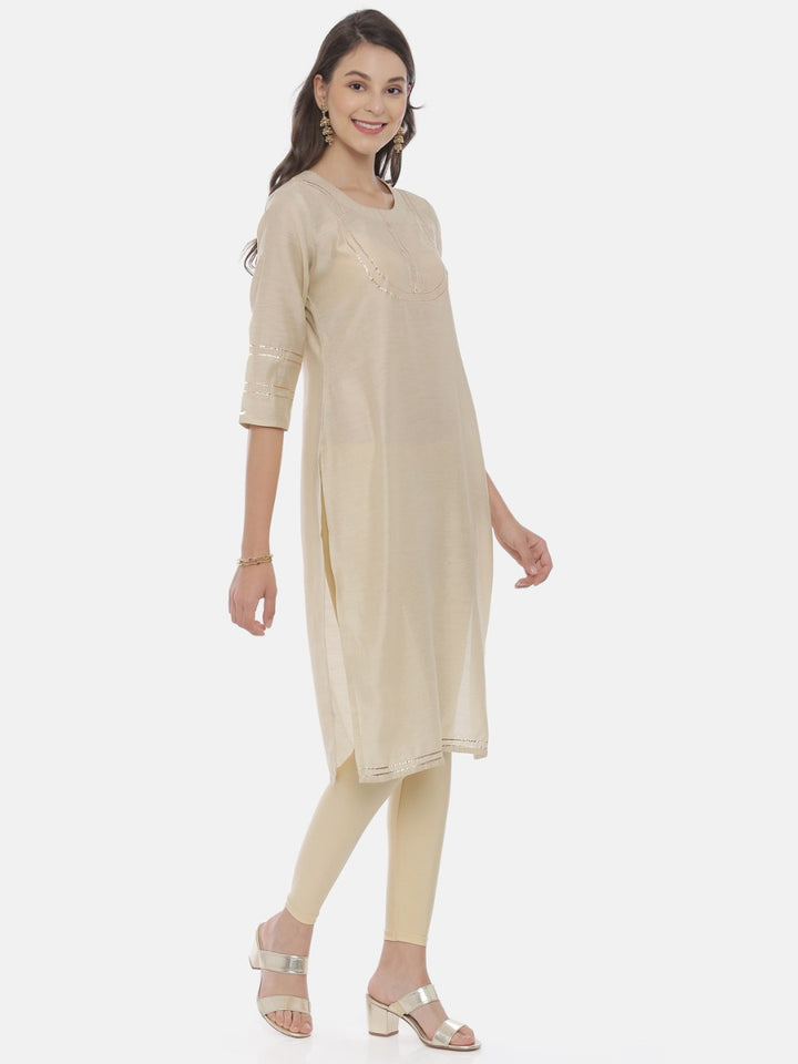 Neerus Beige Embellished Straight Kurta