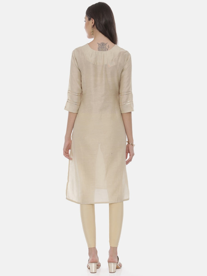 Neerus Beige Embellished Straight Kurta