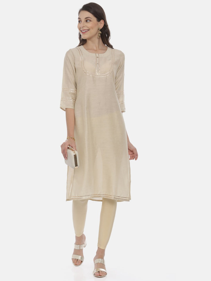 Neerus Beige Embellished Straight Kurta