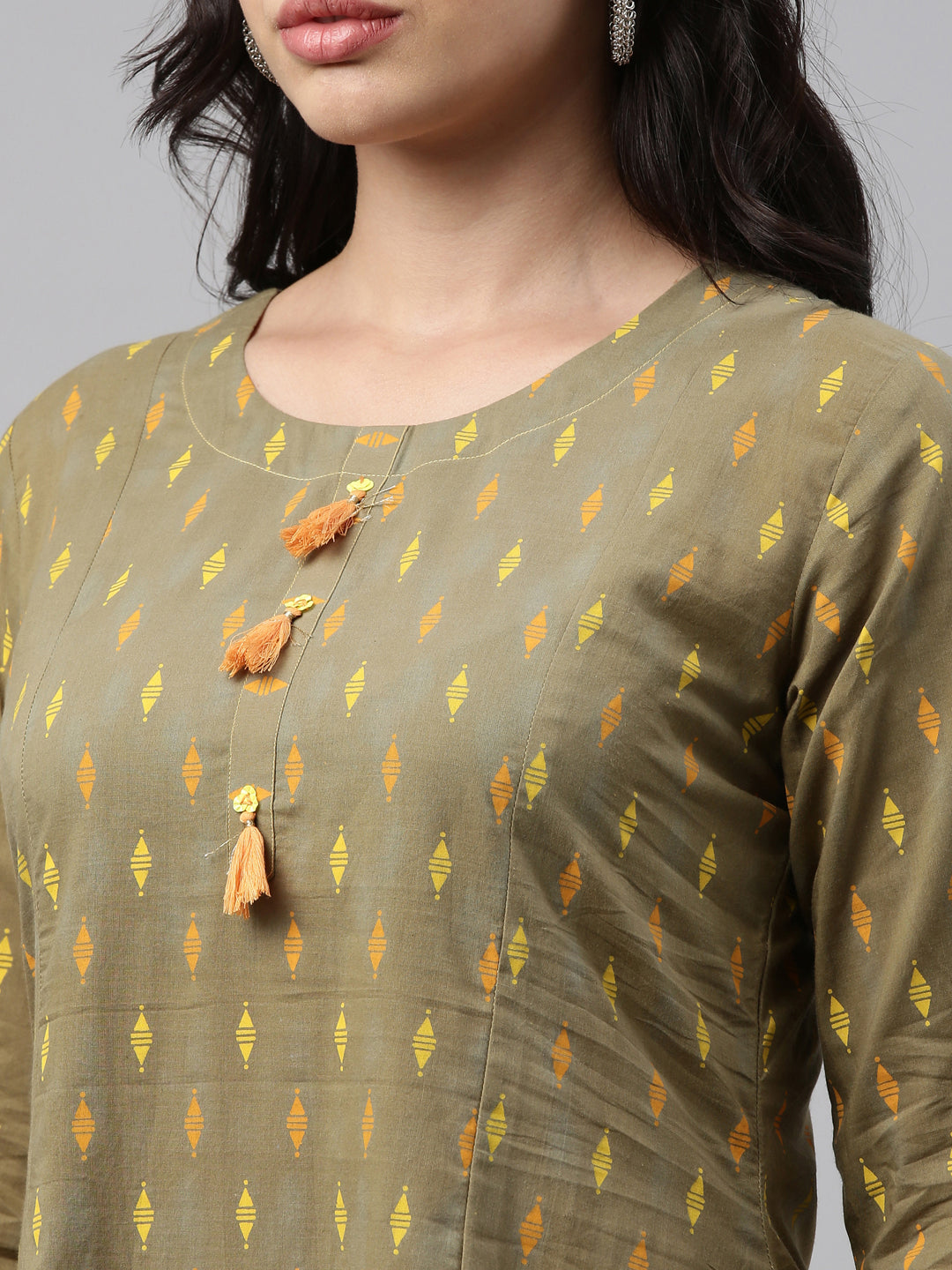 Neeru's Olive Color Cotton Print Fabric Tunic