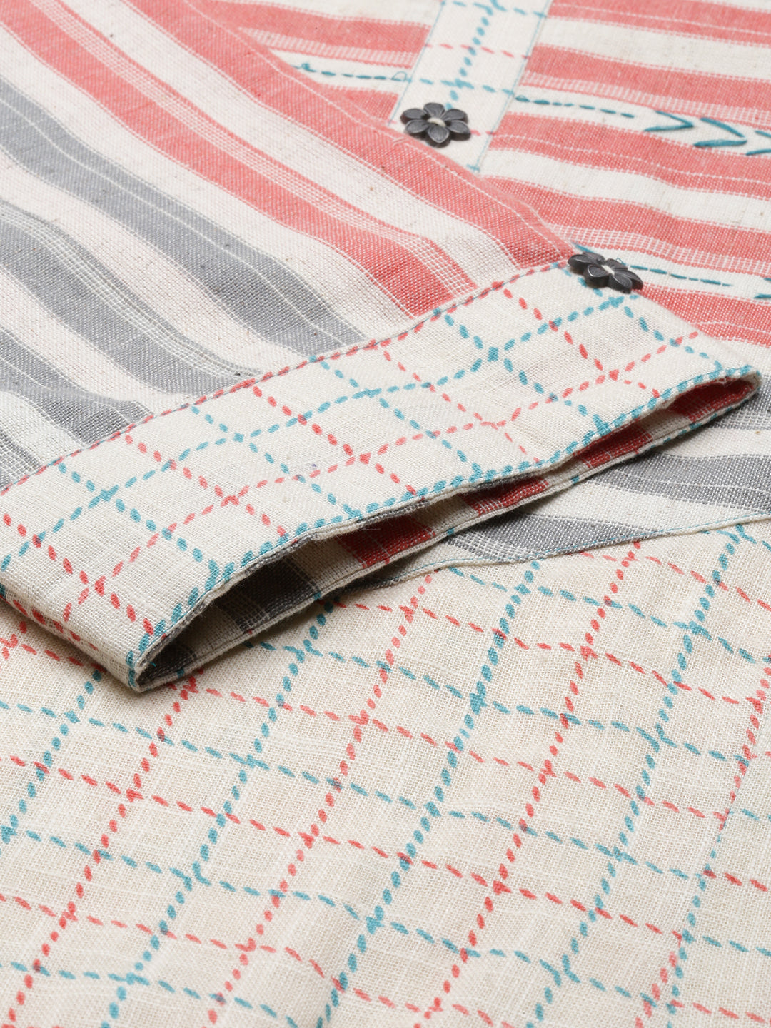 Neerus Cream Check A Line Kurta