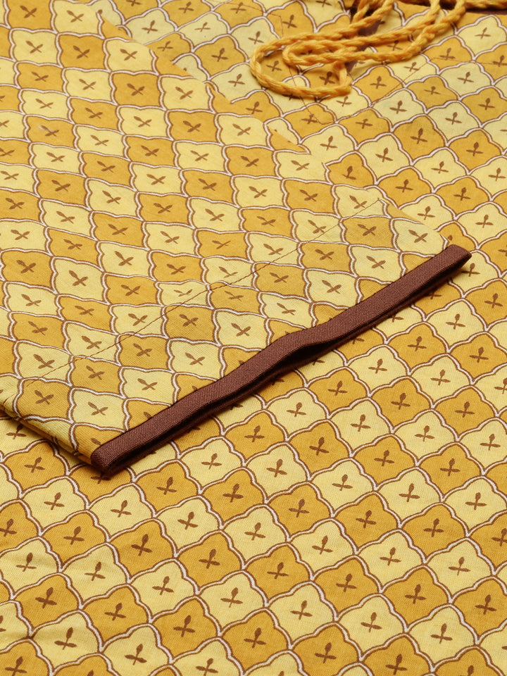 Neerus Yellow Printed Straight Kurta With Mask